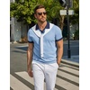 image:imageCOOFANDY Mens V Neck Short Sleeve Stretch Knit Polo ShirtLight Blue  Navy Blue