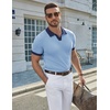 image:imageCOOFANDY Mens V Neck Short Sleeve Stretch Knit Polo ShirtLight Blue  Navy Blue