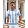 image:imageCOOFANDY Mens V Neck Short Sleeve Stretch Knit Polo ShirtLight Blue  White Stripes