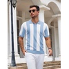 image:imageCOOFANDY Mens V Neck Short Sleeve Stretch Knit Polo ShirtLight Blue  White Stripes