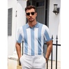 image:imageCOOFANDY Mens V Neck Short Sleeve Stretch Knit Polo ShirtLight Blue  White Stripes