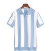 image:imageCOOFANDY Mens V Neck Short Sleeve Stretch Knit Polo ShirtLight Blue  White Stripes