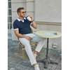 image:imageCOOFANDY Mens V Neck Short Sleeve Stretch Knit Polo ShirtNavy Blue  White