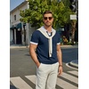 image:imageCOOFANDY Mens V Neck Short Sleeve Stretch Knit Polo ShirtNavy Blue  White