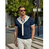 image:imageCOOFANDY Mens V Neck Short Sleeve Stretch Knit Polo ShirtNavy Blue  White
