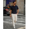 image:imageCOOFANDY Mens V Neck Short Sleeve Stretch Knit Polo ShirtNavy Blue