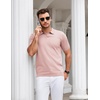 image:imageCOOFANDY Mens V Neck Short Sleeve Stretch Knit Polo ShirtPink