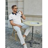 image:imageCOOFANDY Mens V Neck Short Sleeve Stretch Knit Polo ShirtWhite  Navy Blue