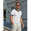 image:imageCOOFANDY Mens V Neck Short Sleeve Stretch Knit Polo ShirtWhite  Navy Blue