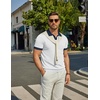 image:imageCOOFANDY Mens V Neck Short Sleeve Stretch Knit Polo ShirtWhite  Navy Blue