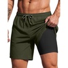 image:imageCOOFANDY 2 in 1 Mens Swim Trunks 7 Inch Quick Dry Board Shorts Beach Swim Shorts Bathing Suit with Compression LinerOlive Green