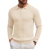 image:imageCOOFANDY Long Sleeve Polo Shirts for Men Lightweight Ribbed Knit Polo Sweater Casual Dress Pullover SweatersBeige