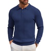 image:imageCOOFANDY Long Sleeve Polo Shirts for Men Lightweight Ribbed Knit Polo Sweater Casual Dress Pullover SweatersDeep Blue