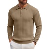 image:imageCOOFANDY Long Sleeve Polo Shirts for Men Lightweight Ribbed Knit Polo Sweater Casual Dress Pullover SweatersLight Brown