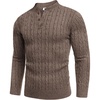 image:imageCOOFANDY Men Casual Knit Sweater Quarter Button Henley Long Sleeve Slim Fit Twisted Pullover SweaterBrown and White