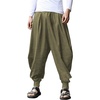 image:imageCOOFANDY Men Hippie Harem Pants Baggy Linen Cotton Boho Yoga Pants Summer Beach Pants Casual Drop Crotch TrouserArmy Green