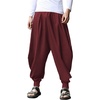 image:imageCOOFANDY Men Hippie Harem Pants Baggy Linen Cotton Boho Yoga Pants Summer Beach Pants Casual Drop Crotch TrouserWine Red