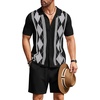 image:imageCOOFANDY Mens 2 Piece Outfit Vintage Short Sleeve Button Down Knit Polo Shirts Casual Beach Shorts SetsArgyleblack