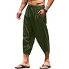 image:imageCOOFANDY Mens Casual Pants Linen Capri Harem Pants Loose Fit Baggy Pants Lightweight Beach Yoga TrousersArmy Green