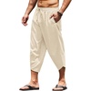 image:imageCOOFANDY Mens Casual Pants Linen Capri Harem Pants Loose Fit Baggy Pants Lightweight Beach Yoga TrousersBeige