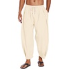 image:imageCOOFANDY Mens Cotton Linen Harem Pants Drawstring Casual Cropped Trousers Lightweight Loose Beach Yoga Pants with PocketsBeige