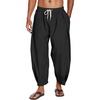 image:imageCOOFANDY Mens Cotton Linen Harem Pants Drawstring Casual Cropped Trousers Lightweight Loose Beach Yoga Pants with PocketsBlack