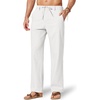 image:imageCOOFANDY Mens Cotton Linen Pants Relaxed Fit Casual Drawstring Dress Pants Beach Summer Lightweight TrousersWhite