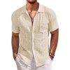 image:imageCOOFANDY Mens Knit Button Down Shirt Short Sleeve Vintage Polo Shirts Summer Casual Beach TopsBeige