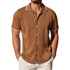 image:imageCOOFANDY Mens Knit Button Down Shirt Vintage Short Sleeve Polo Shirts Casual Beach TopsBrown