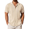 image:imageCOOFANDY Mens Knit Button Down Shirt Vintage Short Sleeve Polo Shirts Casual Beach TopsCream