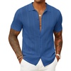 image:imageCOOFANDY Mens Knit Button Down Shirts Casual Textured Polo Shirt Short Sleeve Vintage Summer Beach TopsDeep Blue