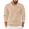 image:imageCOOFANDY Mens Knit Polo Long Sleeve Collared Sweater Polo Business Casual Polos with PocketLight Khaki