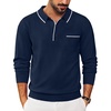 image:imageCOOFANDY Mens Knit Polo Long Sleeve Collared Sweater Polo Business Casual Polos with PocketNavy Blue