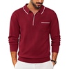 image:imageCOOFANDY Mens Knit Polo Long Sleeve Collared Sweater Polo Business Casual Polos with PocketWine Red