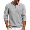 image:imageCOOFANDY Mens Knit Polo Long Sleeve Polos Sweater Causal Collared Golf Sweaters Fashion Business Dress PulloverLight Grey