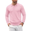 image:imageCOOFANDY Mens Knit Polo Shirts Casual Long Sleeve Classic Polo Shirts Button Down Golf ShirtsPink