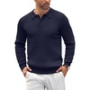 image:imageCOOFANDY Mens Knit Polo Shirts Casual Long Sleeve Classic Polo Shirts Button Down Golf ShirtsRibbed Navy Blue