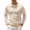 image:imageCOOFANDY Mens Knit Polo Shirts Casual Long Sleeve Collared Pullover Sweaters Quarter Button Ribbed Vintage Polo SweaterBeige