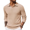 image:imageCOOFANDY Mens Knit Polo Shirts Long Sleeve Casual Polo Sweaters Shirt Waffle Textured Collared SweaterBeige