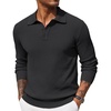 image:imageCOOFANDY Mens Knit Polo Shirts Long Sleeve Casual Polo Sweaters Shirt Waffle Textured Collared SweaterBlack