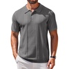image:imageCOOFANDY Mens Knit Polo Shirts Short Sleeve Button Down Textured Polo Shirt Cuban Guayabera Summer Beach ShirtsDark Grey