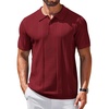 image:imageCOOFANDY Mens Knit Polo Shirts Short Sleeve Button Down Textured Polo Shirt Cuban Guayabera Summer Beach ShirtsWine Red