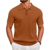 image:imageCOOFANDY Mens Knit Polo Shirts Short Sleeve Ribbed Knitted Shirt Summer Lightweight Casual Golf ShirtsBrown