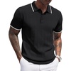 image:imageCOOFANDY Mens Knit Polo Shirts Short Sleeve Ribbed Textured Polo Shirt Lightweight Casual Golf Shirts Collared T ShirtBlack White Striped