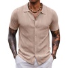 image:imageCOOFANDY Mens Knit Shirt Short Sleeve Button Down Shirts Vintage Casual Summer Beach ShirtsKhaki