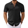 image:imageCOOFANDY Mens Knit Short Sleeve Shirts Button Down Vintage Knitted Polo Shirt Casual Beach Crochet Cable Vacation ShirtBlack