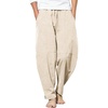 image:imageCOOFANDY Mens Linen Harem Drawstring Pants Casual Elastic Waist Lightweight Trouser Hippie Summer Beach Yoga PantsKhaki