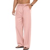 image:imageCOOFANDY Mens Linen Pant Elastic Waist Linen Pants Drawstring Summer Beach PantA Pink