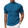 image:imageCOOFANDY Mens Mock Turtleneck Sweater Short Sleeve Casual Basic Tops Ribbed Knit Pullover Solid TeePeacock Blue