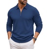 image:imageCOOFANDY Mens Quarter Zip Polo Sweater Long Sleeve Knit Polo Shirts Casual Lightweight Dress PulloverBlue